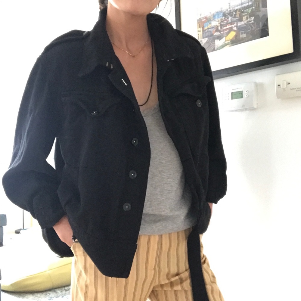 Vintage black cropped denim biker jacket M